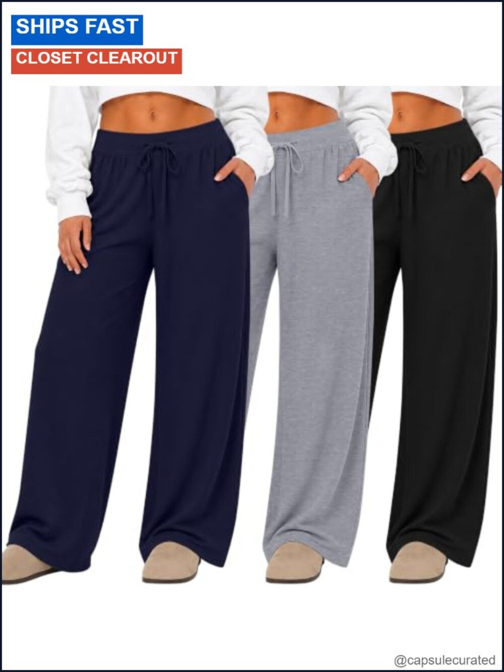 Plus Size Wide Leg Lounge Sweatpants Drawstring Pockets 3 Pack
